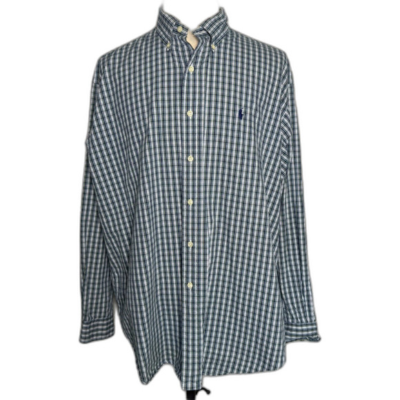 Ralph Lauren Vintage 100% Blake Cotton Long Sl. Button Down XL, Blue Plaid Pony - Picture 2 of 8